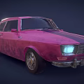 Vintage Pink Sedan Car With Worn Exterior And Classic Design