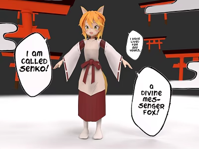 Anime Game Character Senko As Divine Spirit Fox In Traditional Kimono With Torii Gates 3d model