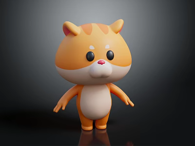 Cute Orange And White Cat Cartoon Game Character With Big Eyes In Standing Pose 3d model