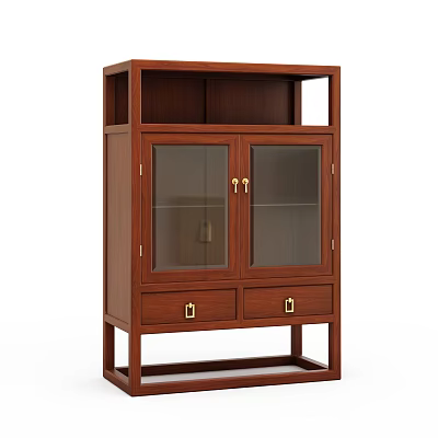 Classic Wooden Dark Brown Entryway Console Cabinet With Glass Doors And Drawers 3d model