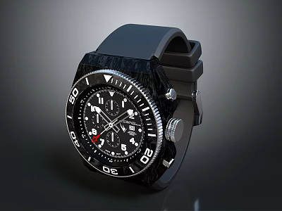 Black Sport Watch with Chronograph Dial and White Red Markers 3d model