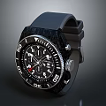 Black Sport Watch with Chronograph Dial and White Red Markers