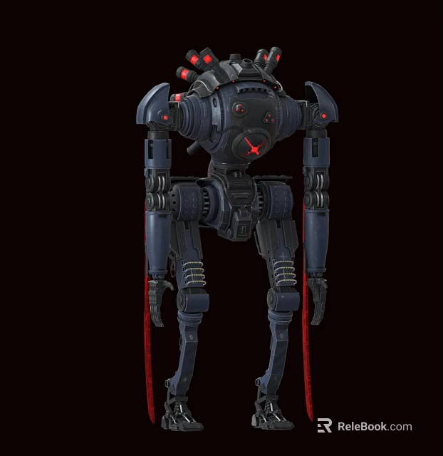 Game Movie Character Robot With Mechanical Structure And Futuristic Red Accents Design 3d model 