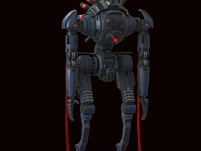 Game Movie Character Robot With Mechanical Structure And Futuristic Red Accents Design 3d model