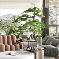 Cozy Home Balcony With Brown Armchair Green Sofa Round White Table And Bonsai Tree