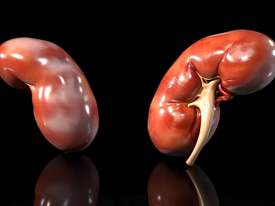 Anatomical 3D Rendered Human Kidneys Isolated On Black Background With Reflection 3d model