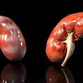 Anatomical 3D Rendered Human Kidneys Isolated On Black Background With Reflection