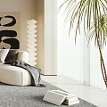 Modern Living Room Interior With Beige Sofa Round Coffee Table And Wall Art