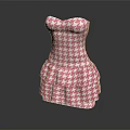 Fashionable Pink And White Houndstooth Strapless Dress With Layered Skirt Design