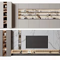Modern TV Background Wall Interior Design With Marble Panels Storage Cabinets And Lighting Strips