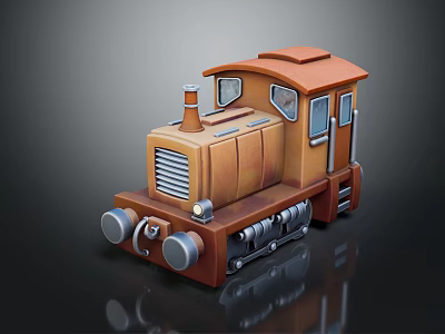 Industrial Locomotive Equipment Features Brown Body Chimney Cab And Track Wheels 3d model