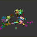 Modern Outdoor Scene With Palm Trees Green Plants And Decorative Elements