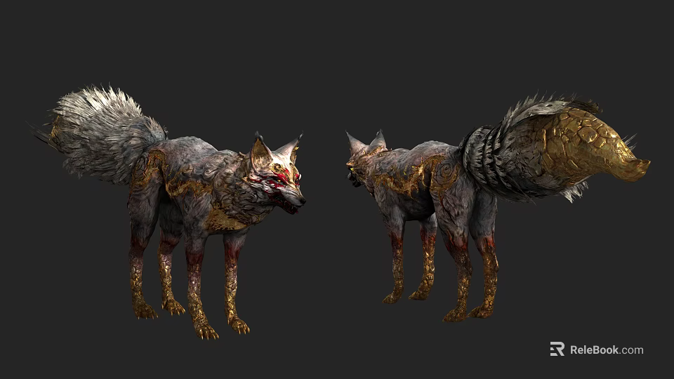 Mythical Mutant Wolf Game Movie Character With Tattered Fur Red Eyes And Rock Like Skin 3d model 