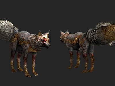 Mythical Mutant Wolf Game Movie Character With Tattered Fur Red Eyes And Rock Like Skin 3d model