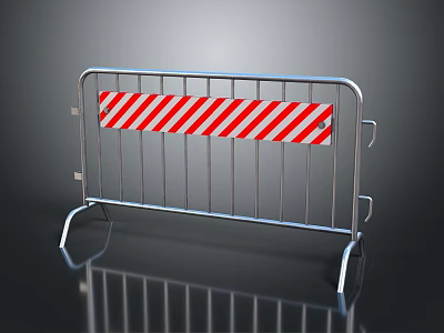 Metal Safety Barrier With Red White Striped Panel For Construction Site Security 3d model