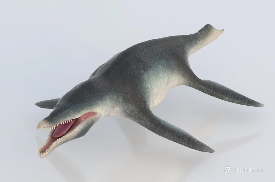 Realistic Prehistoric Reptile Model Displaying Open Mouth Sharp Teeth And Flipper Limbs 3d model