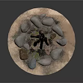 Decorative Garden Ornament With Circular Base Stones And Upright Wooden Logs