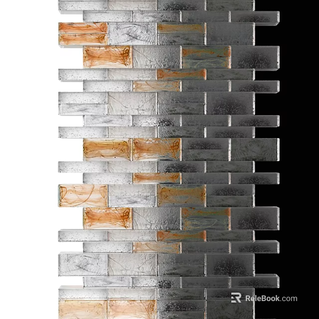 Modern Glass Block Room Divider With Silver Frames And Orange Decorative Tiles 3d model 