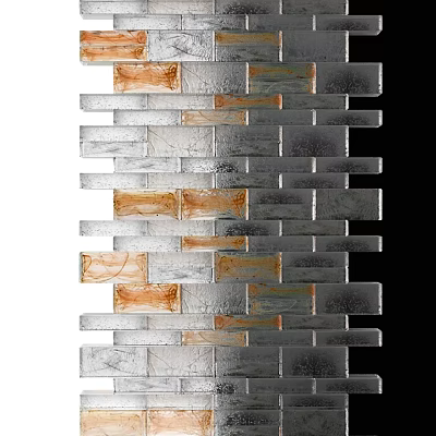 Modern Glass Block Room Divider With Silver Frames And Orange Decorative Tiles 3d model