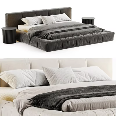 Light And Dark Modern Double Beds With Soft Pillows Cozy Blanket And Nightstands 3d model