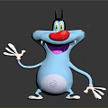 Blue Cartoon Creature Character With Black Horns Red Nose Waving Hand