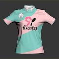 Turquoise and Pink Color Block T-shirt with Fentys Logo and Leaf Heart Pattern