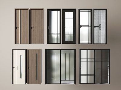 New Chinese style interior door frosted glass sliding door bedroom door kitchen door bathroom glass door single door swing door 3d model