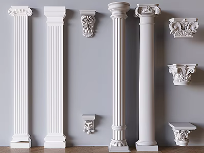 White Classical Columns Display Various Decorative Capitals And Architectural Details 3d model