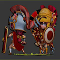 Cute Roman Soldier Characters in 3D Render With Shields and Weapons