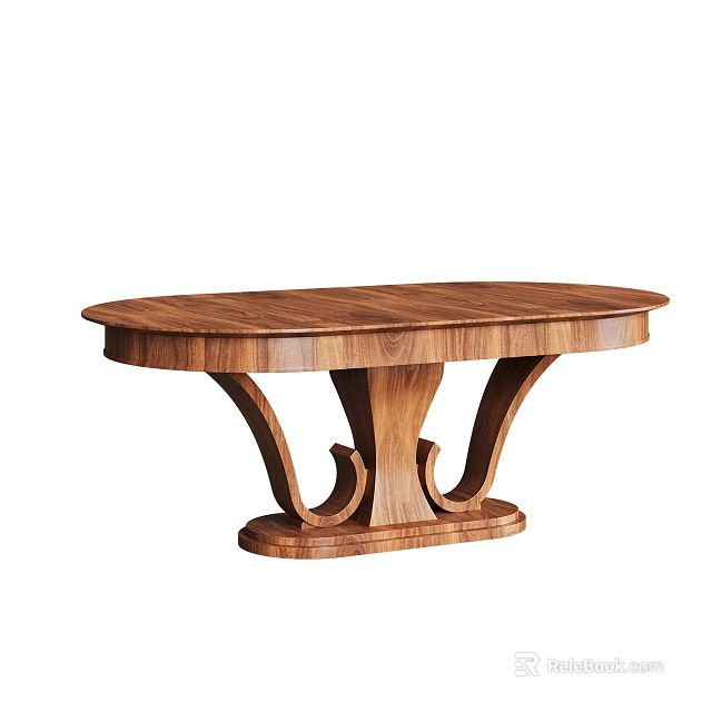 Elegant Solid Wood Oval Shaped Dining Table With Unique Curved Base Design 3d model 
