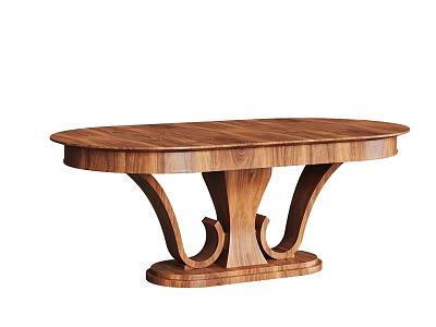 Elegant Solid Wood Oval Shaped Dining Table With Unique Curved Base Design 3d model