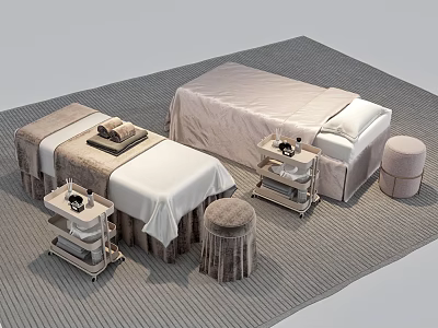 Luxurious Massage Beds In Spa Room With Soft Linens Side Tables And Stools 3d model