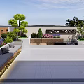 Roof Garden Landscape Design With Lush Trees Colorful Bushes Water Feature And Seating Area