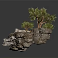 Natural Rockery Landscape With Rocks Trees Stone Blocks And Gravel