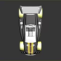 Black and Yellow Racing Car with Flame Decals Rear Spoiler and Streamlined Design