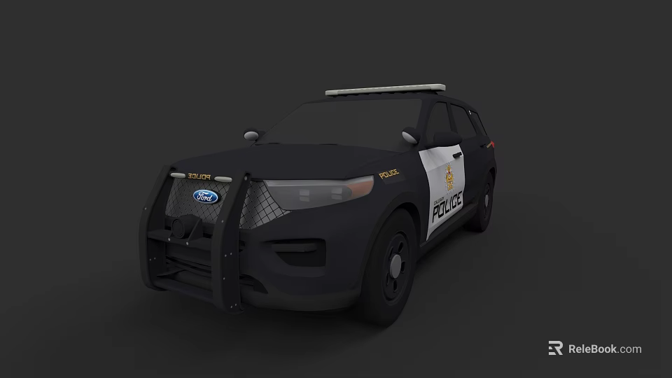 Ford Police Car With Roof Mounted Emergency Lights Front Bumper Guard And POLICE Badge Decals 3d model 