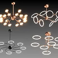 Stylish Modern Chandeliers With Circular Rings Spherical Bulbs And Metal Frames 3d model
