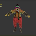 Protective Red Jumpsuit With Black Gloves Boots Gas Mask And Orange Gear