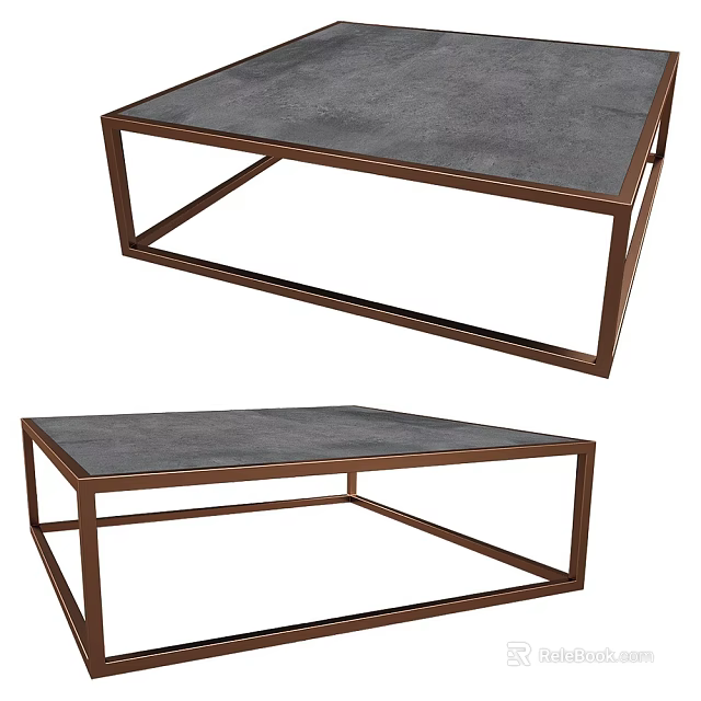 Modern Sleek Coffee Table With Geometric Metal Frame And Gray Tabletop Design 3d model 