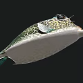 Colorful Marine Pufferfish Featuring Hexagonal Green Yellow Patterns Round Body and Big Eyes 3D Rendering