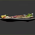 Grilled Lamb Chops With Fresh Lettuce Lemon Slice Tomato And Sauce On Plate