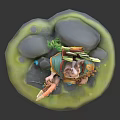 Game Movie Rabbit Character With Moon Star Staff Patterned Outfit On Green Base