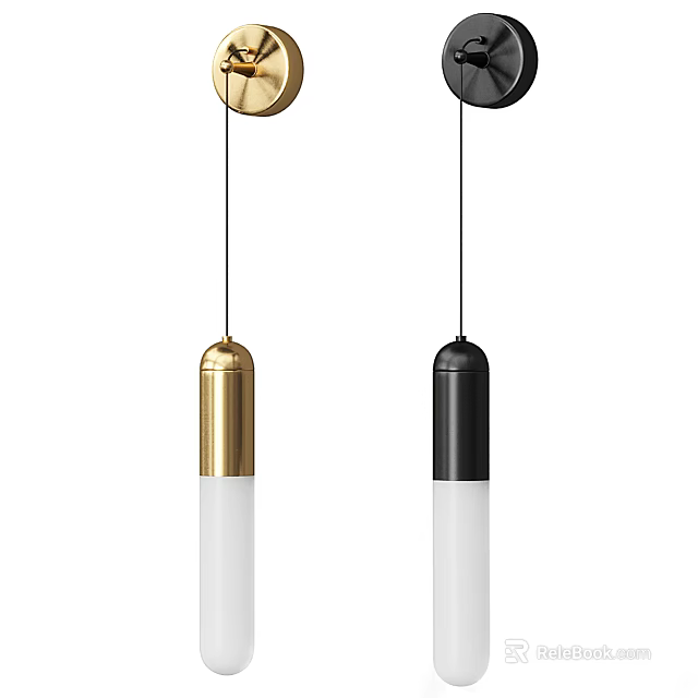 Modern Minimalist Wall Lamps In Gold And Black With Cylindrical White Shade Design 3d model 