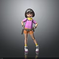3D Girl Character Model In Pink Shirt Orange Shorts Goggles Brown Belt And White Sneakers