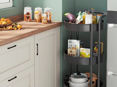 Modern Bathroom Cabinet Rack With White Frame And Multi Layer Storage Design 3d model