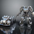Smart Transformable Robot Machine Featuring Silver Metallic Car And Detailed Figure 3d model
