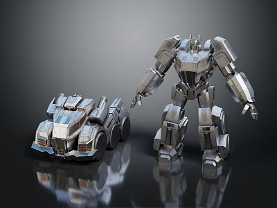 Smart Transformable Robot Machine Featuring Silver Metallic Car And Detailed Figure 3d model