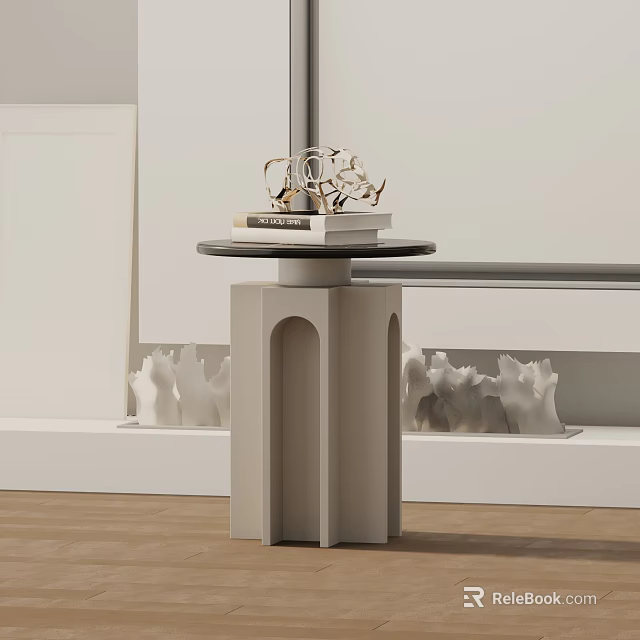 Modern Side Table With Arched Base Round Top And Books Decorative Ornament On Top 3d model 