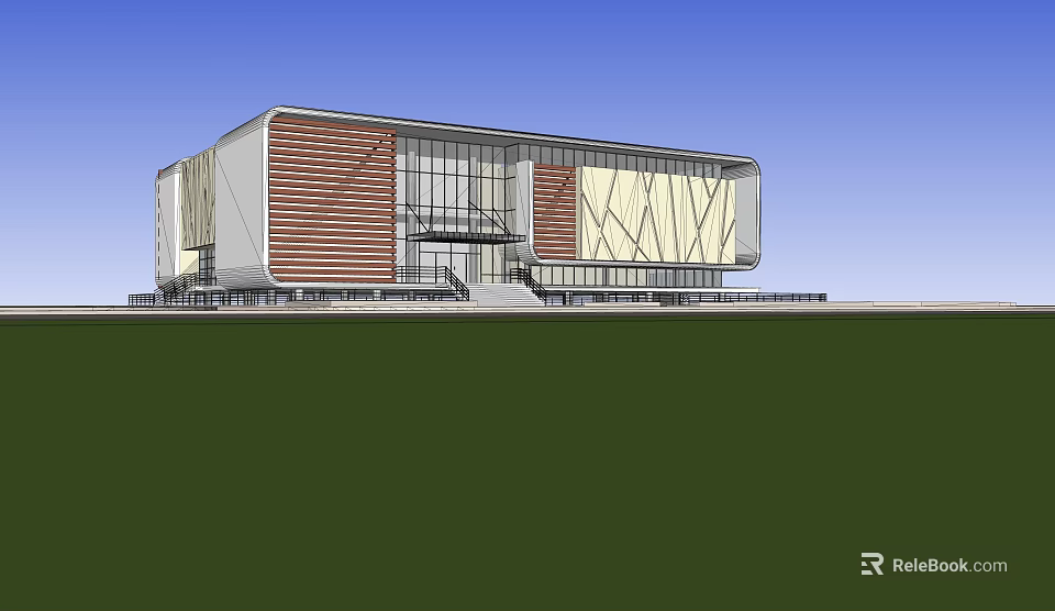 Modern Museum Building With Glass Facade And Geometric Pattern Exterior Design 3d model