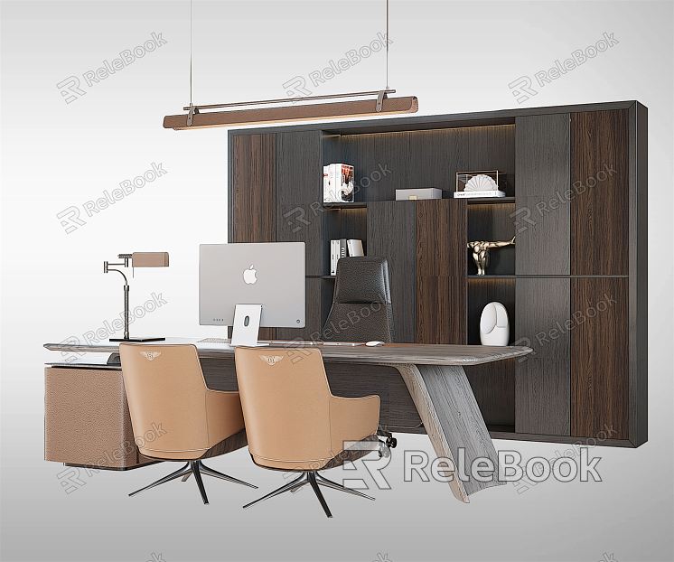 Modern office desk bookcase office desk and chair combination model